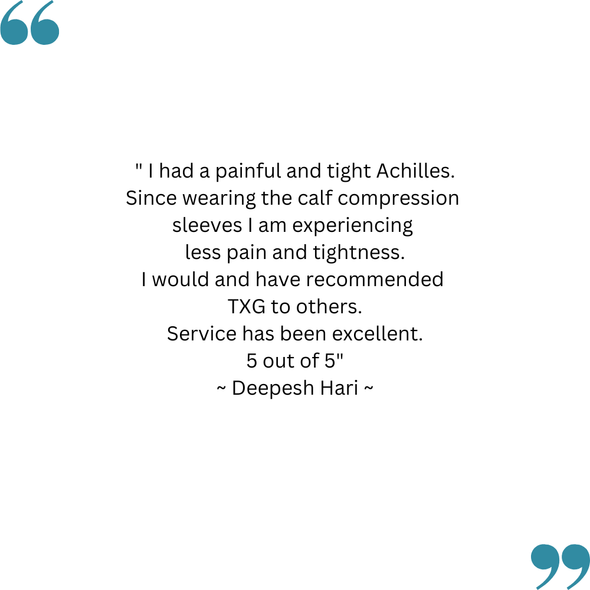 Deepesh's feedback on his TXG Calf compression sleeves