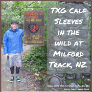 Aaron wearing his TXG calf compression sleeves on the Milford track