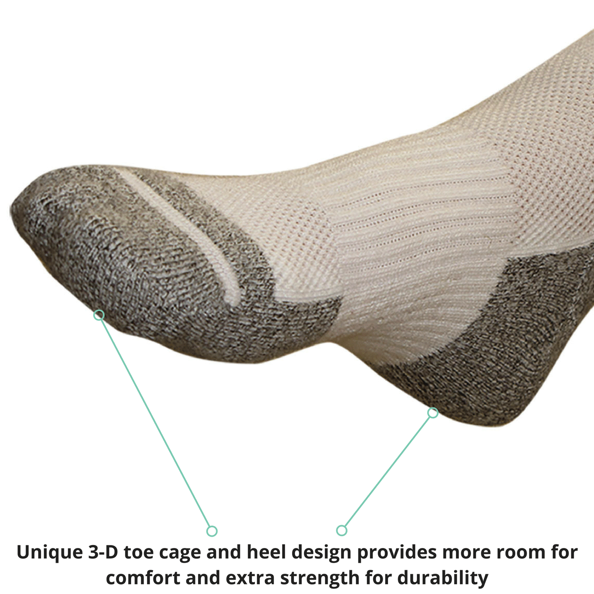 TXG Diabetic circulation sock product details are embroidered onto the sole of the sock