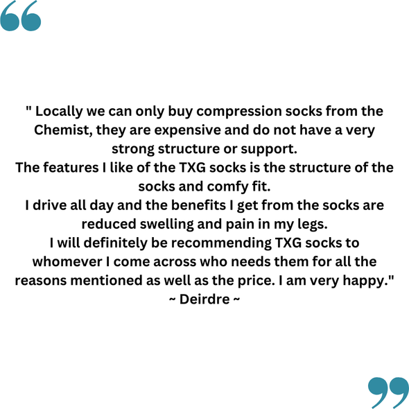 Deirdre's feedback on her TXG open toe compression socks