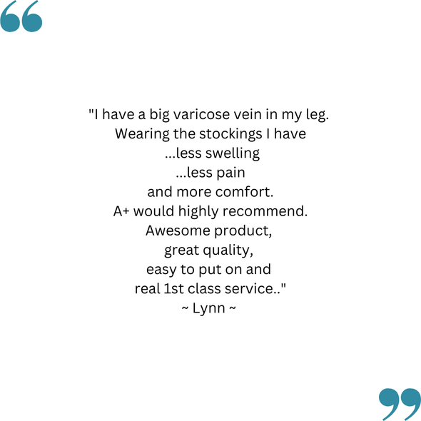 Lynn's feedback on her TXG Opaque Thigh High Compression Stockings