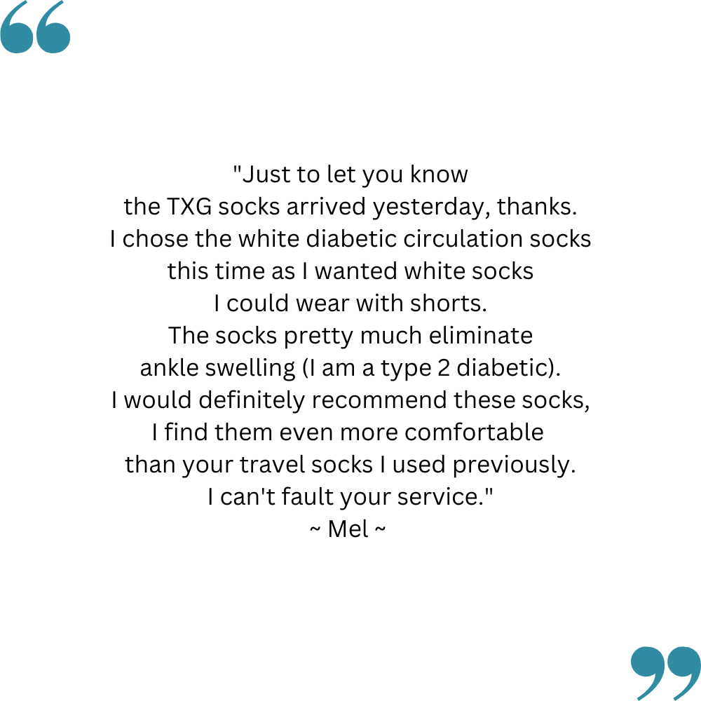 Mel's feedback on her TXG diabetic compression socks