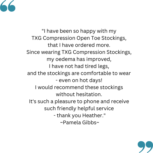 Pamela's feedback on the TXG Opaque Knee-High Compression Stockings