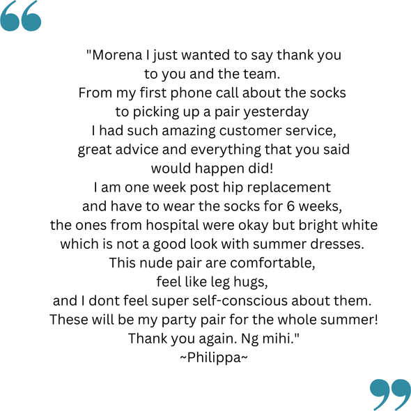 Philippa's feedback on the TXG Opaque Knee-High Compression Stockings