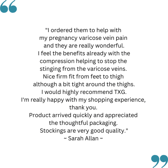 Sarah's feedback on his TXG Opaque Thigh High Compression Stockings
