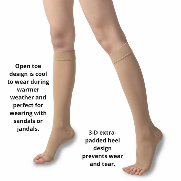 TXG open toe compression stockings 3-D padded heel design