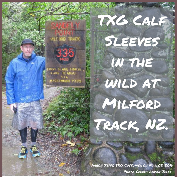 Aaron wearing his TXG calf compression sleeves on the Milford track