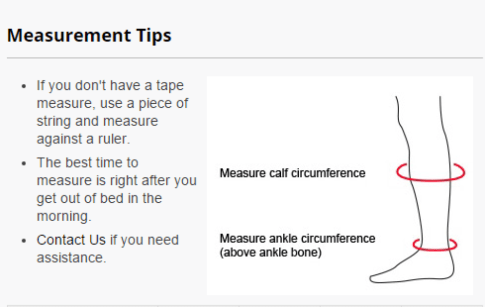 TXG Medical Compression Socks Leg Measurement Guide