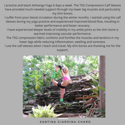 Santina wearing her TXG compression arm sleeves during yoga training