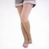 Female model wearing nude open toe compression socks by TXG Australia